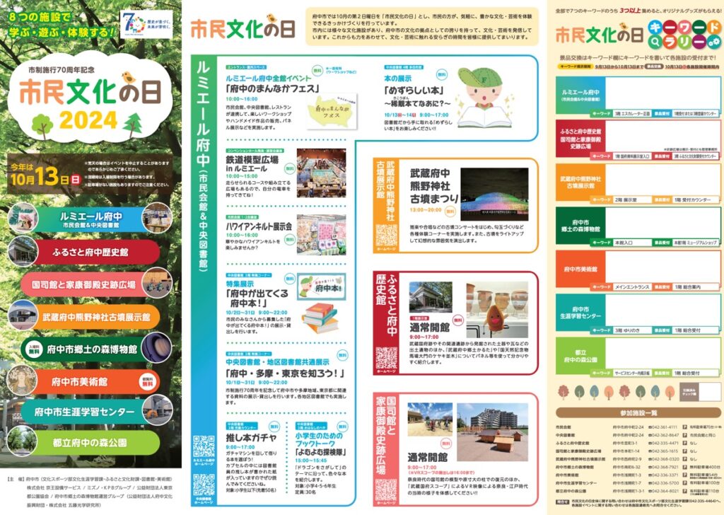 【府中市】10月13日は「市民文化の日」。豊かな文化・芸術を体験できるきっかけづくり。